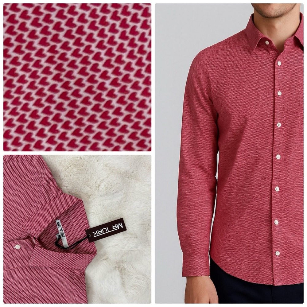 Mr. Turk Valentine’s heart pattern long sleeve button down in red white - XL nwt